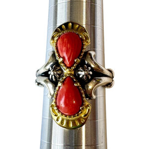 Carolyn Pollack Red Coral Sterling Silver Brass Ring Size 8